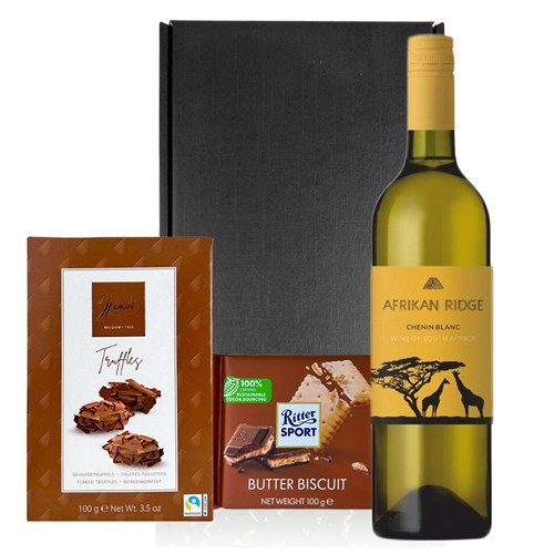 Afrikan Ridge Chenin Blanc 75cl White Wine and Chocolates Gift Box | Luxury Gift Set with Truffles & Ritter